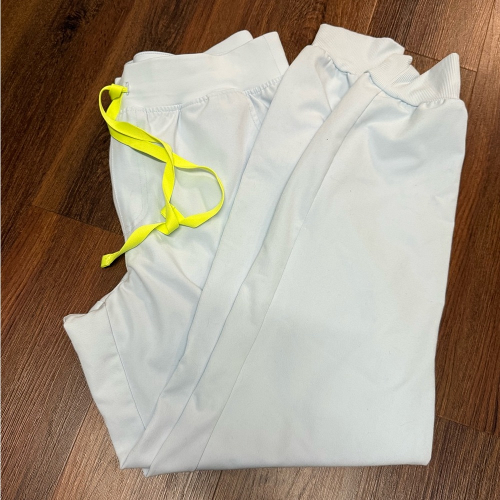 Figs Sky Blue Joggers with Lime Drawstring